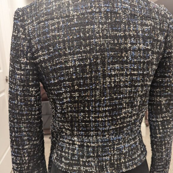 Ann Taylor Black with Blue, Beige Tweed Jacket 00P - Picture 2 of 6